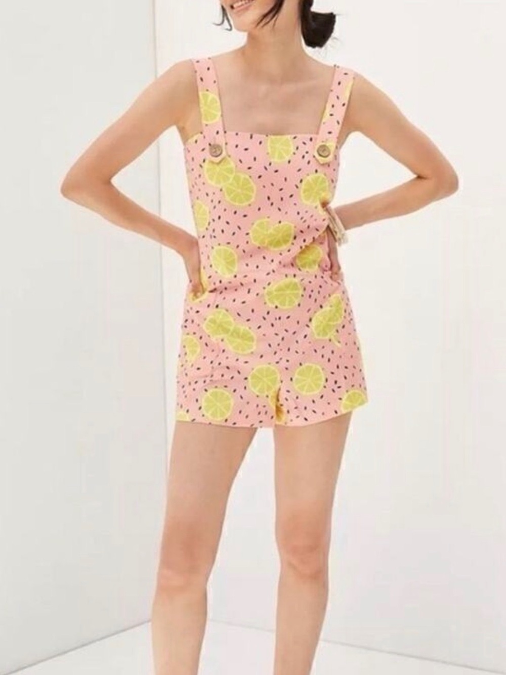 Anthropologie Hutch Pink Lemon Print Short Romper
